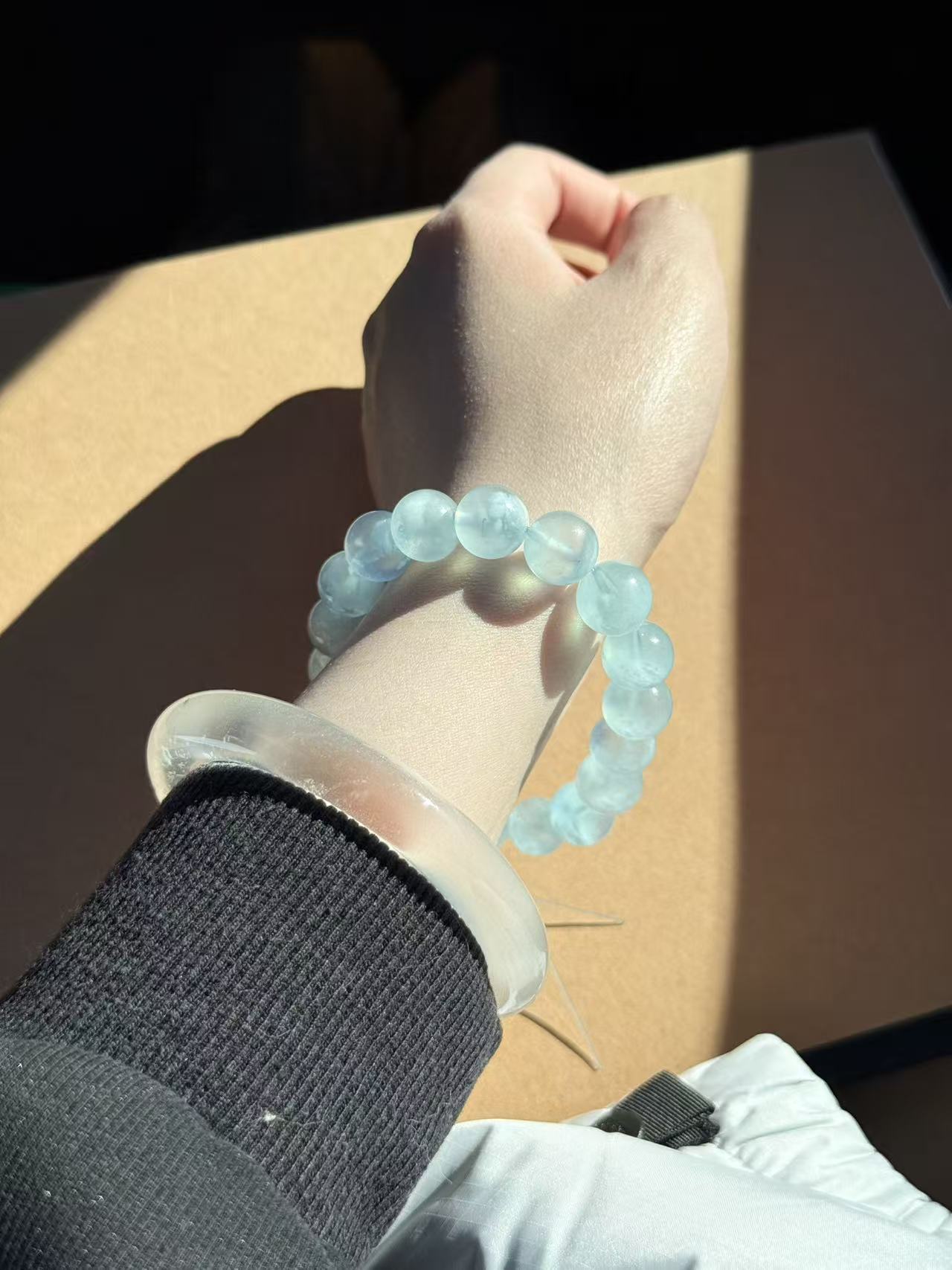 Sky Blue Aquamarine Beaded Bracelet | Natural Crystal | Soft Milky Texture