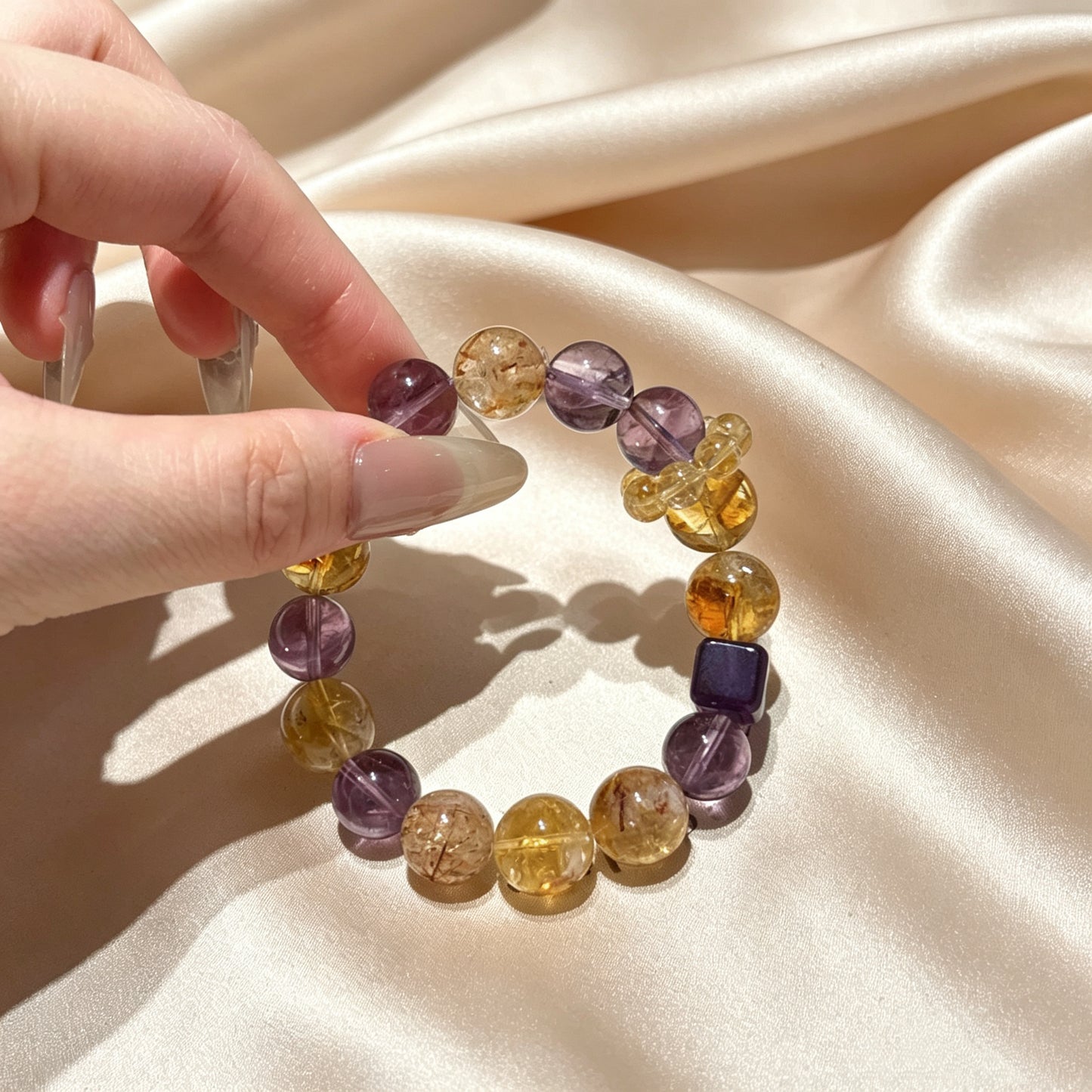Natural Citrine (Golden Healer) & Amethyst Crystal Bracelet