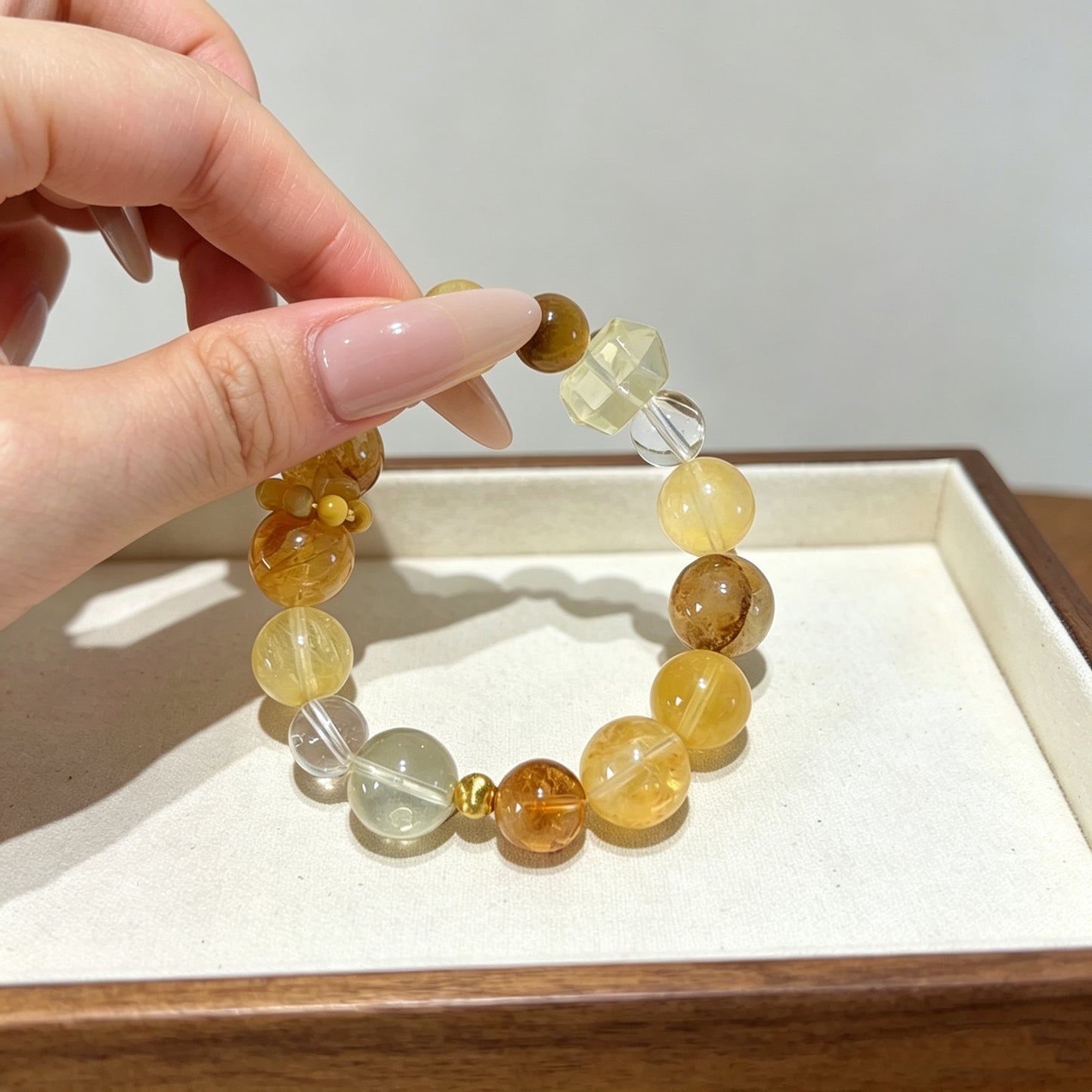 Natural Citrine Multi-Crystal Beaded Bracelet with 14K Gold Filled Charm