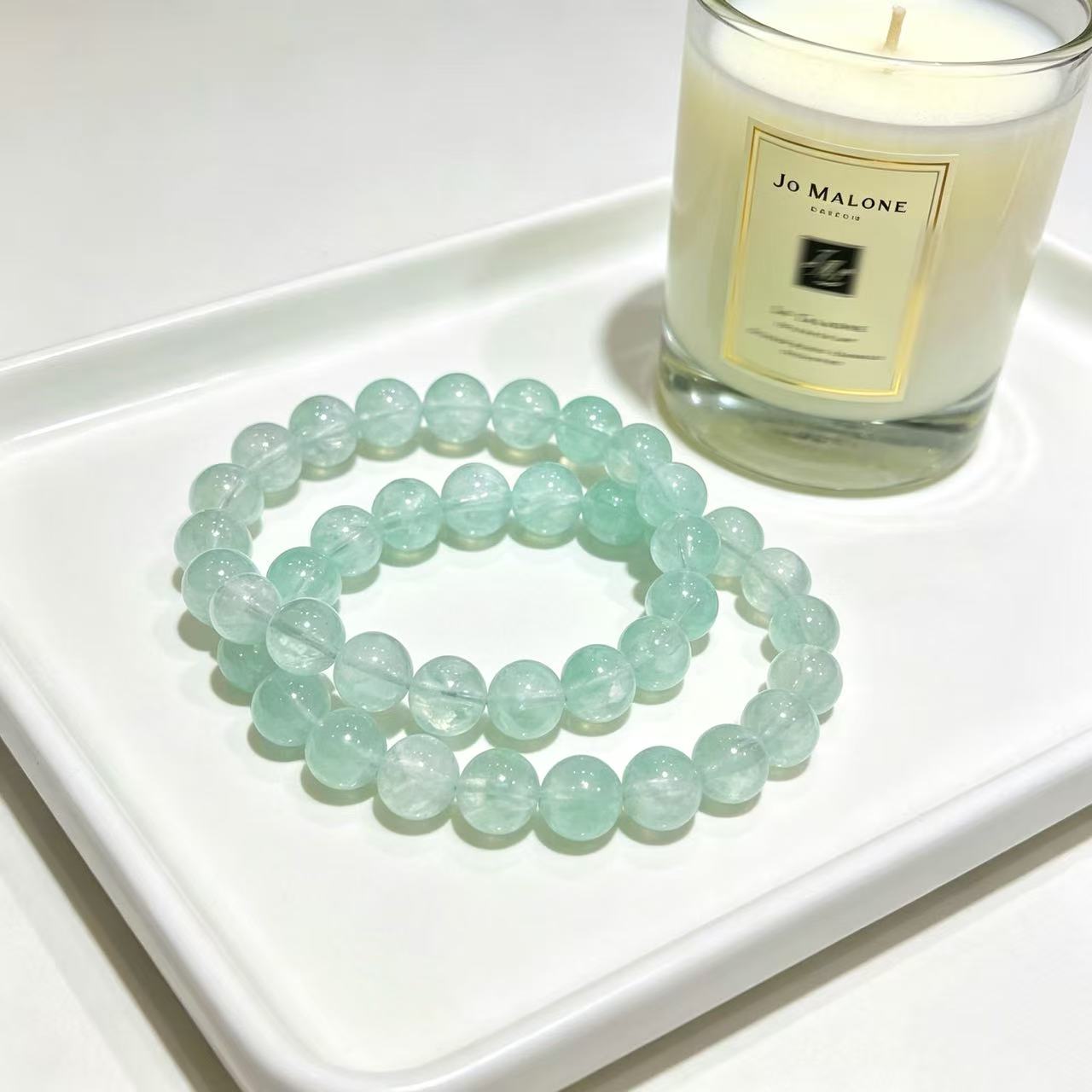Aqua Feather Fluorite Beaded Bracelet | Natural Crystal | Healing & Clarity
