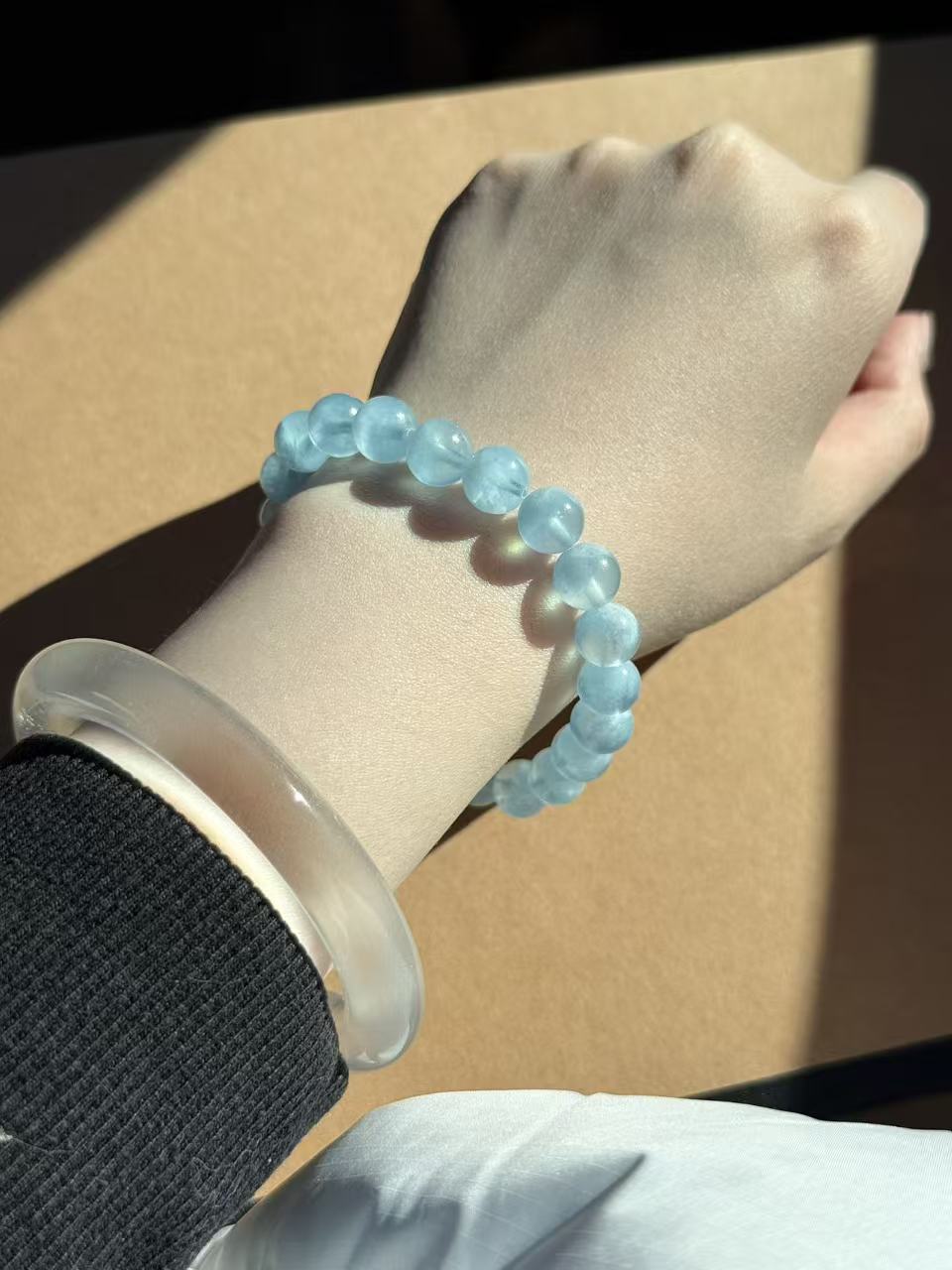 Natural High Ice Aquamarine Beaded Bracelet | Soft sky-blue tone