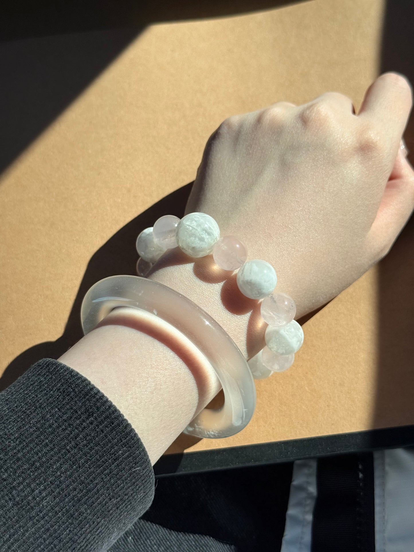 Natural Snowflake White Phantom & Rose Quartz Beaded Bracelet |Healing Crystal Love & Calm Bracelet