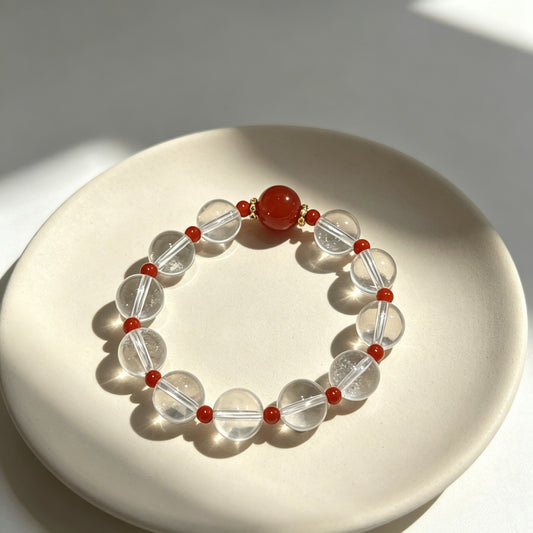 Natural Clear Quartz & Red Agate Crystal Bracelet