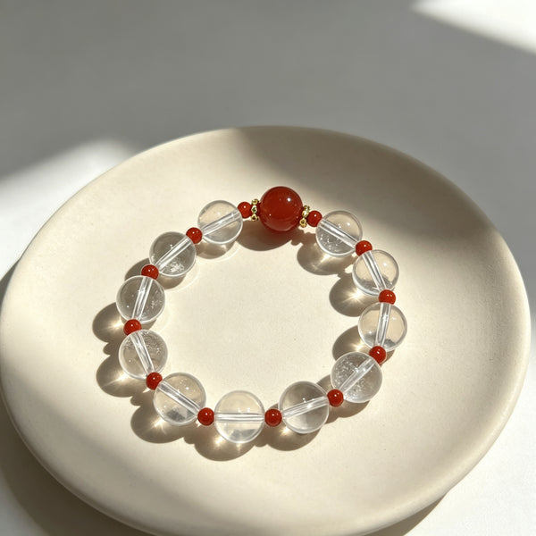 Natural Clear Quartz & Red Agate Crystal Bracelet