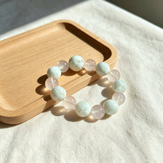Natural Snowflake White Phantom & Rose Quartz Beaded Bracelet |Healing Crystal Love & Calm Bracelet