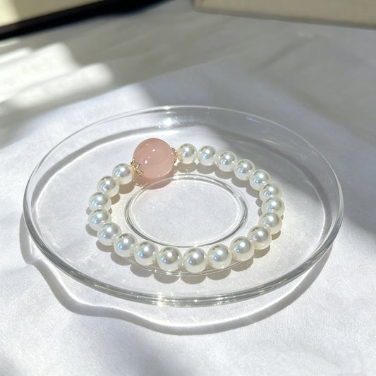 Natural Rose Quartz & Pearl Beaded Bracelet