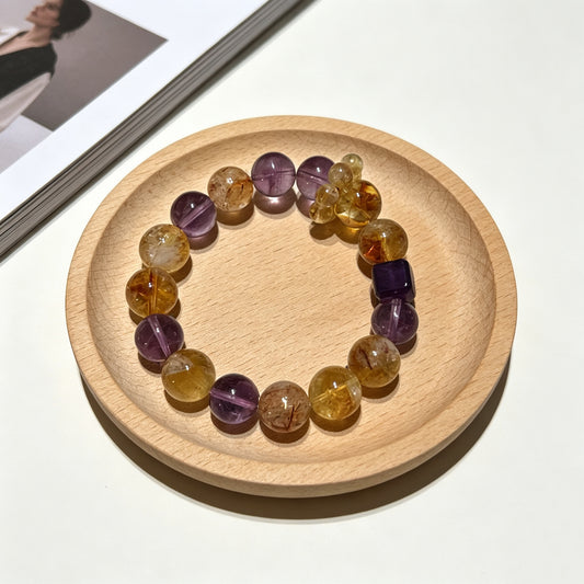 Natural Citrine (Golden Healer) & Amethyst Crystal Bracelet