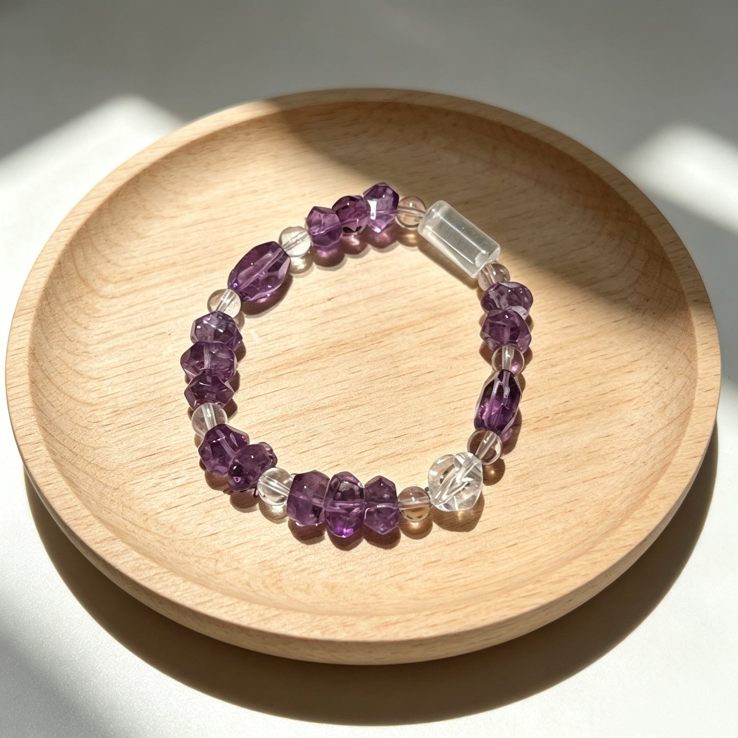 Natural Faceted Amethyst & Clear Quartz Crystal Bracelet