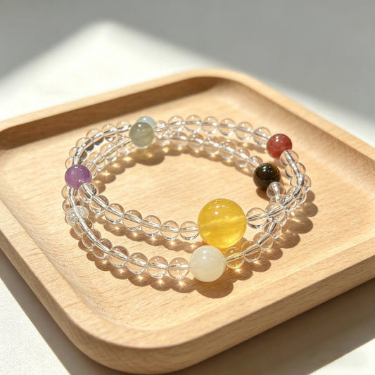 Natural Clear Quartz Multi-Crystal Double Layer Beaded Bracelet | 7 Chakra Healing Crystal Jewelry