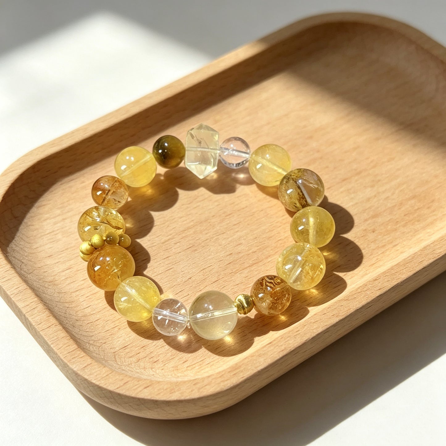 Natural Citrine Multi-Crystal Beaded Bracelet with 14K Gold Filled Charm