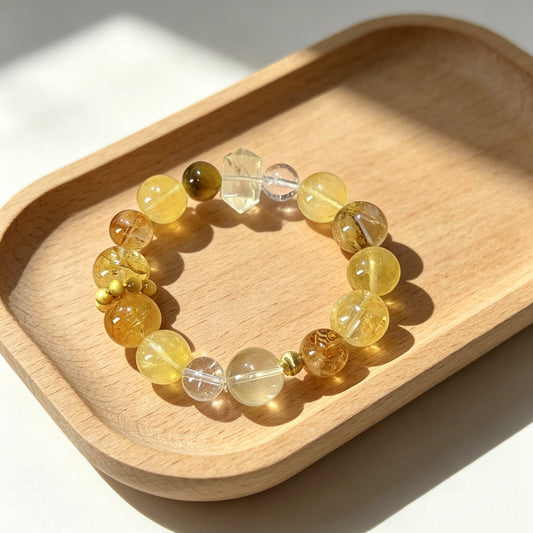 Natural Citrine Multi-Crystal Beaded Bracelet with 14K Gold Filled Charm