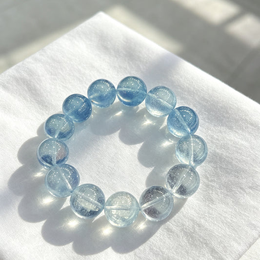Natural High Clarity Aquamarine Round Beaded Bracelet | Premium Light Blue Aquamarine Healing Crystal Jewelry for Calm Communication & Peace