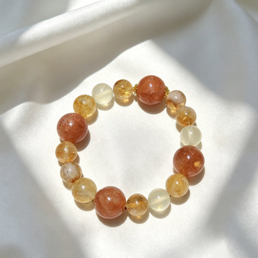 Natural Red Hematoid Quartz, Golden Healer & Citrine Beaded Bracelet | Abundance Wealth Healing Crystal Jewelry for Luck & Prosperity