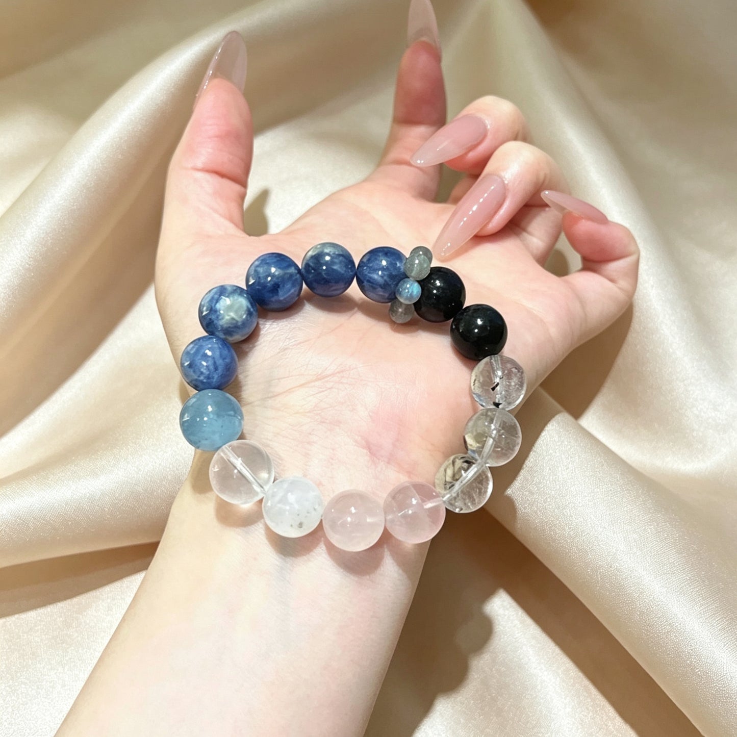 Natural Kyanite Aquamarine Multi-Stone Crystal Bracelet
